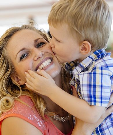 Mother with her boy hoping to ture molluscum contagiosum, smiling